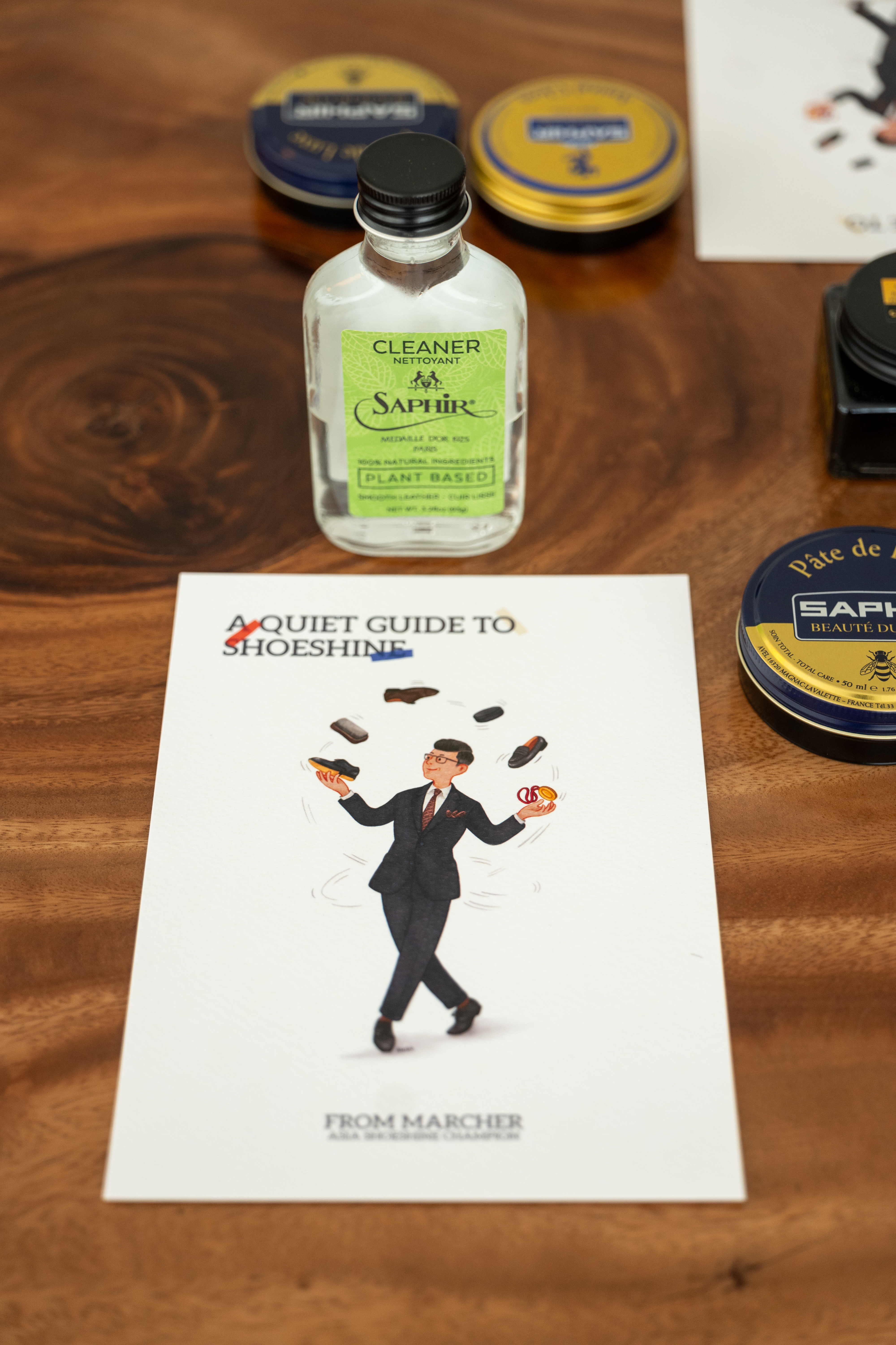 A Quiet Guide to Shoeshine — card with Saphir products